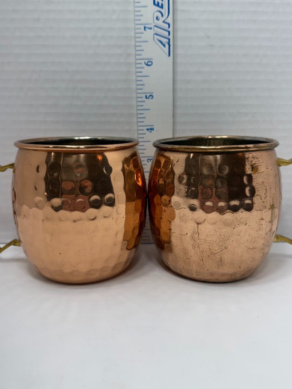 Set of 2 Hammered Copper Mugs with Brass Handles, Pair of Copper Mugs